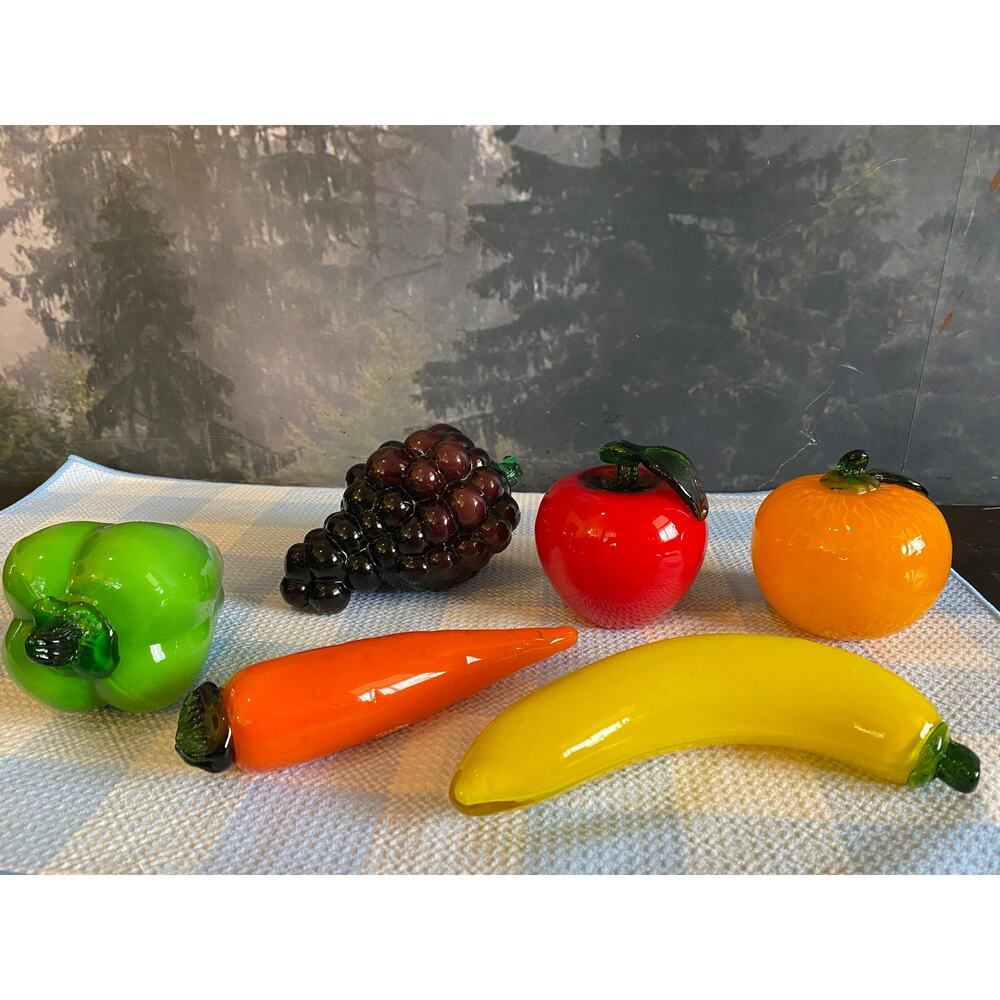 Vintage Hand-Blown Glass Fruit & Vegetable Set 6 Pieces - Murano Style Art Glass - Picture 4 of 9